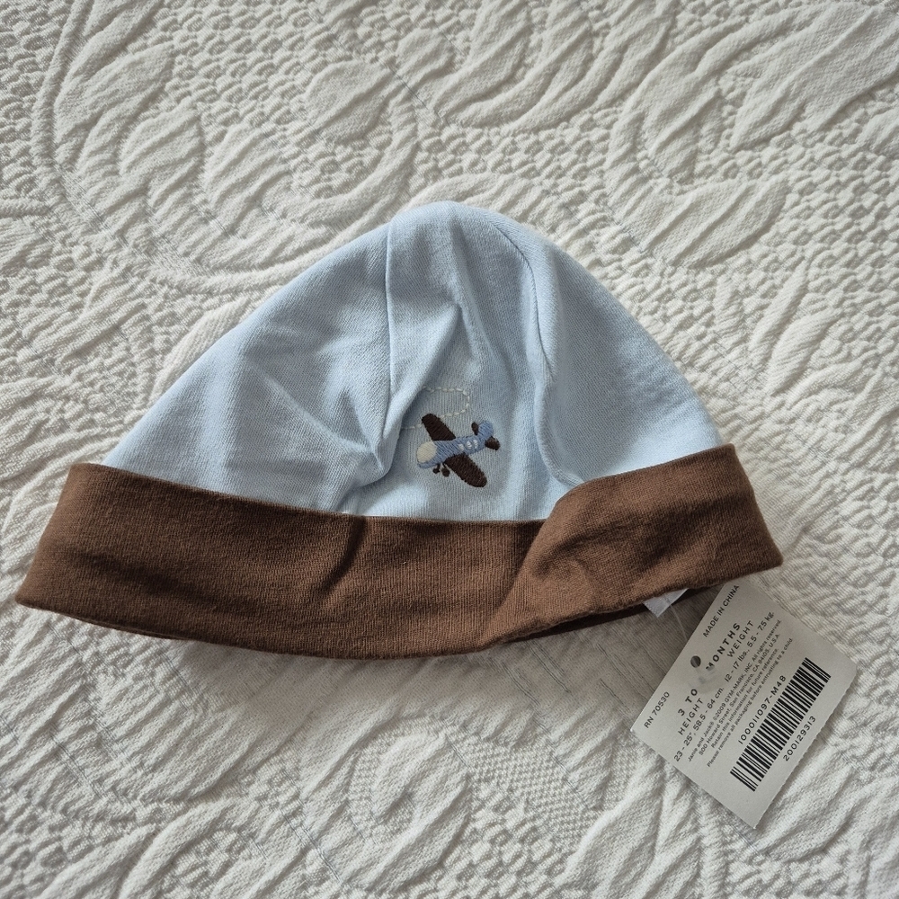 Janie and Jack 3-6 months Layette Vintage Airplane line 2010 reversible hat NWT